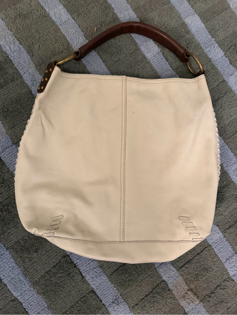 Lucky Brand Cream Leather Hobo with Brown Top Handle Y2K